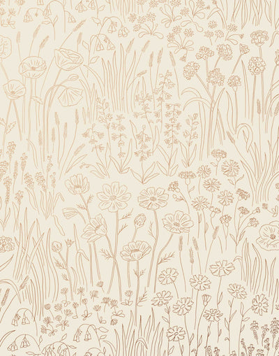 Alpine Garden Tonal (Copper) featuring hand drawn flowers in metallic copper on an off white background | Schoolhouse x Hygge & West Wallpaper Collection