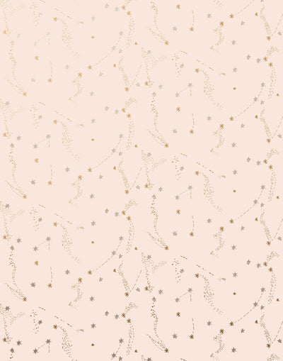 Stardust (Blush) Wallpaper | Metallic silver and gold stars on blush ground