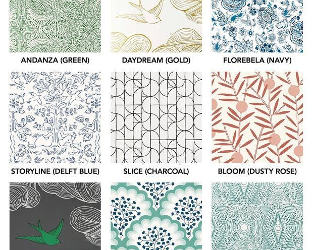 Wallpapered Nooks Roundup | modern wallpaper, bedding, shower curtains | Hygge & West  