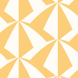Parasol wallpaper is designed with overlapping shapes of multicolored beach umbrellas. Highly durable, fade resistant, and made in the USA. This wallpaper has a yellow print on white background and is designed in collaboration with The Aesthetics of Joy.