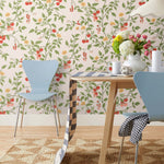 Our Heirloom wallpaper celebrates the annual arrival of tomato season. Highly durable, fade resistant, and made in the USA. This wallpaper features red and pink tomatoes, yellow flowers and green vines on a pink background and was created in collaboration with The Aesthetics of Joy.