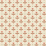Zinnia (Parchment) Wallpaper mixes a geometric layout with the soft details of the zinnia flower. Pink, red and green illustration on a cream ground.