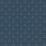 Zinnia (Indigo) Wallpaper mixes a geometric layout with the soft details of the zinnia flower. Black, gray and blue illustration on a navy blue ground.