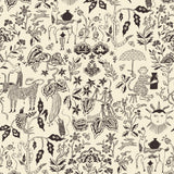 Clouds to Cry (Parchment) features hand-drawn animals in a garden scene. Black illustration on a parchment cream ground.
