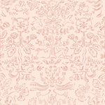 Storyline (Blush) Wallpaper | Folk art inspired pattern featuring flora and fauna in dusty pink on a soft pink ground