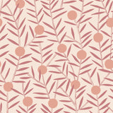 Bloom (Blush) Wallpaper featuring peach dots and mauve stems on a soft pink ground in a modern, graphic floral 