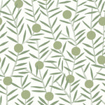 Bloom (Sage) Wallpaper featuring green dots and stems on an off white ground in a modern, graphic floral