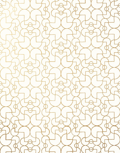 Arcade (Gold) wallpaper features modern, geometric lines and shapes in metallic on white