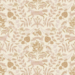 Piedmont (Blush) wallpaper with pink foxes, taupe flora, white accents on a light pink background