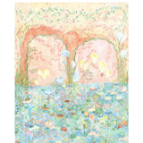 Watercolored swans, turtles, frogs, and fish swim in a flora filled pond beneath an arch of climbing plants and grasses. Lily Pond Mural contains a rainbow of soft watercolors - yellow, peach, apricot, green and blue. Hillery Sproat + Hygge & West