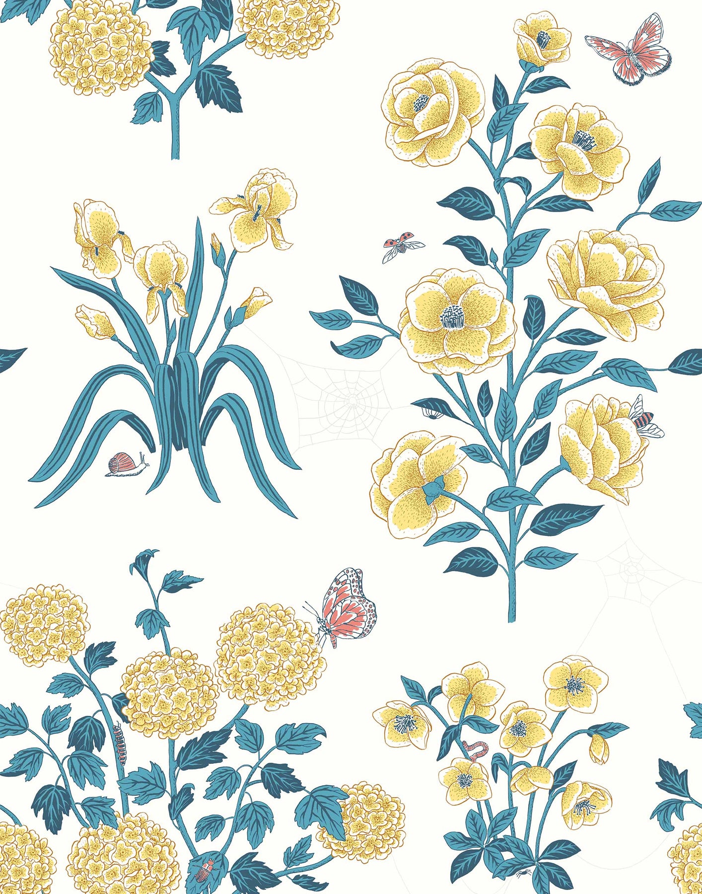 yellow and grey floral wallpaper