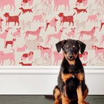 Find your favorite furry friend in our Dog Park pattern, designed in collaboration with Julia Rothman. This wallpaper features red and pink dogs on an off white background.