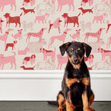 Find your favorite furry friend in our Dog Park pattern, designed in collaboration with Julia Rothman. This wallpaper features red and pink dogs on an off white background.