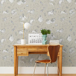 Our In the Stars wallpaper is inspired by Urania’s Mirror, a 19th-century set of astrology charts. This hand-drawn pattern evokes the mysterious motion of celestial bodies. This wallpaper features white and black motifs on a cream background and was designed by Julia Rothman.
