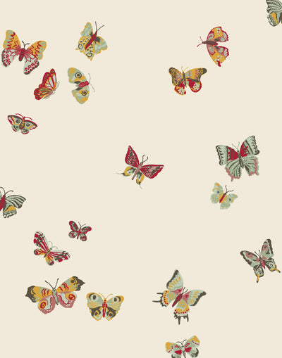 Butterflies (Parchment) featuring red, sage and mustard butterflies on a cream background | Nathalie Lete + Hygge & West