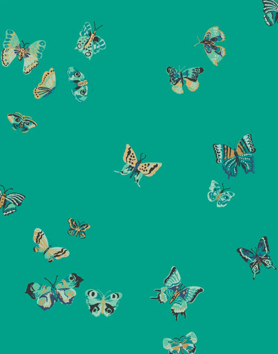Butterflies (Emerald) featuring yellow, green, and cream butterflies on a bright green background | Nathalie Lete + Hygge & West