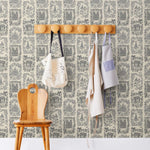 Je T'aime Paris (Parchment) wallpaper featuring gray illustrations of Paris landmarks on a cream background | Nathalie Lete + Hygge & West