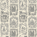 Je T'aime Paris (Parchment) wallpaper featuring gray illustrations of Paris landmarks on a cream background | Nathalie Lete + Hygge & West