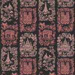 Je T'aime Paris (Ebony) wallpaper featuring pink illustrations of Paris landmarks on a black background | Nathalie Lete + Hygge & West