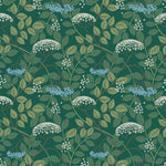 Featuring vibrant blossoms set against lush foliage, the elderberry plant is the inspiration for this wallpaper. Elder (Juniper) is printed with light blue and white flowers and green leaves on a green background.