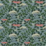Featuring vibrant blossoms set against lush foliage, the elderberry plant is the inspiration for this wallpaper. Elder (Sky) is printed with pink and white flowers and green leaves on a blue background.
