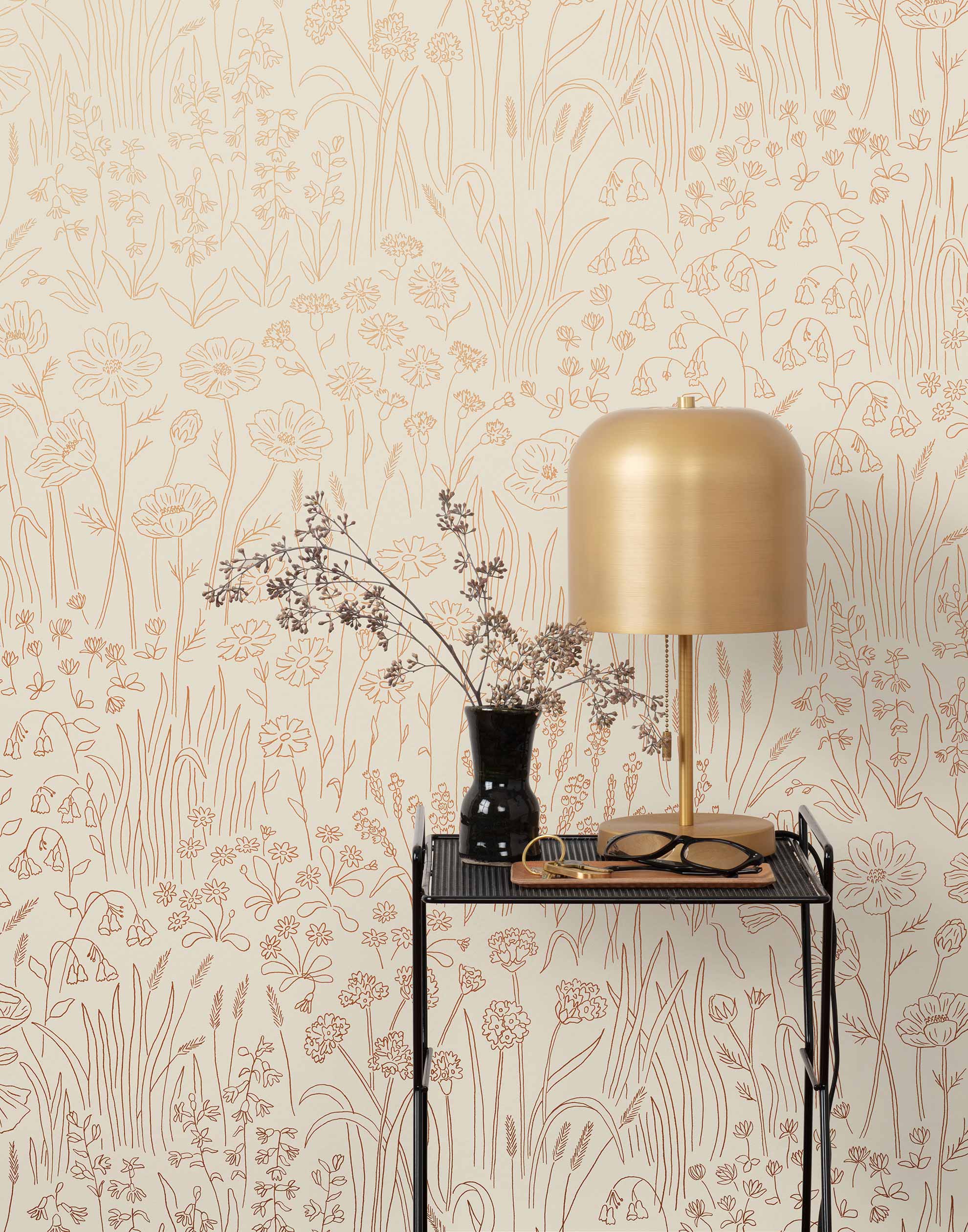 Alpine Garden Tonal (Copper) featuring hand drawn flowers in metallic copper on an off white background | Schoolhouse x Hygge & West Wallpaper Collection