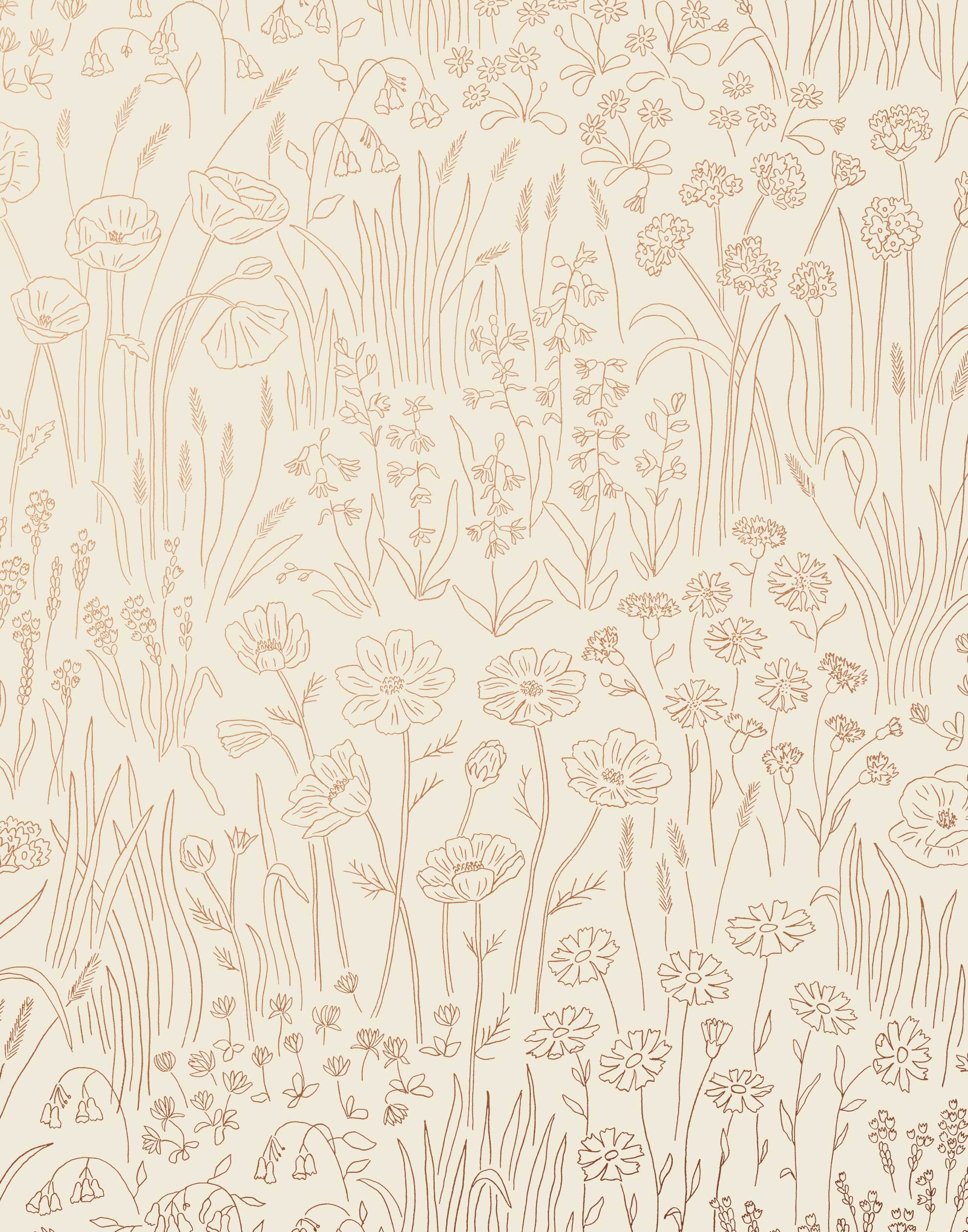 Alpine Garden Tonal (Copper) featuring hand drawn flowers in metallic copper on an off white background | Schoolhouse x Hygge & West Wallpaper Collection