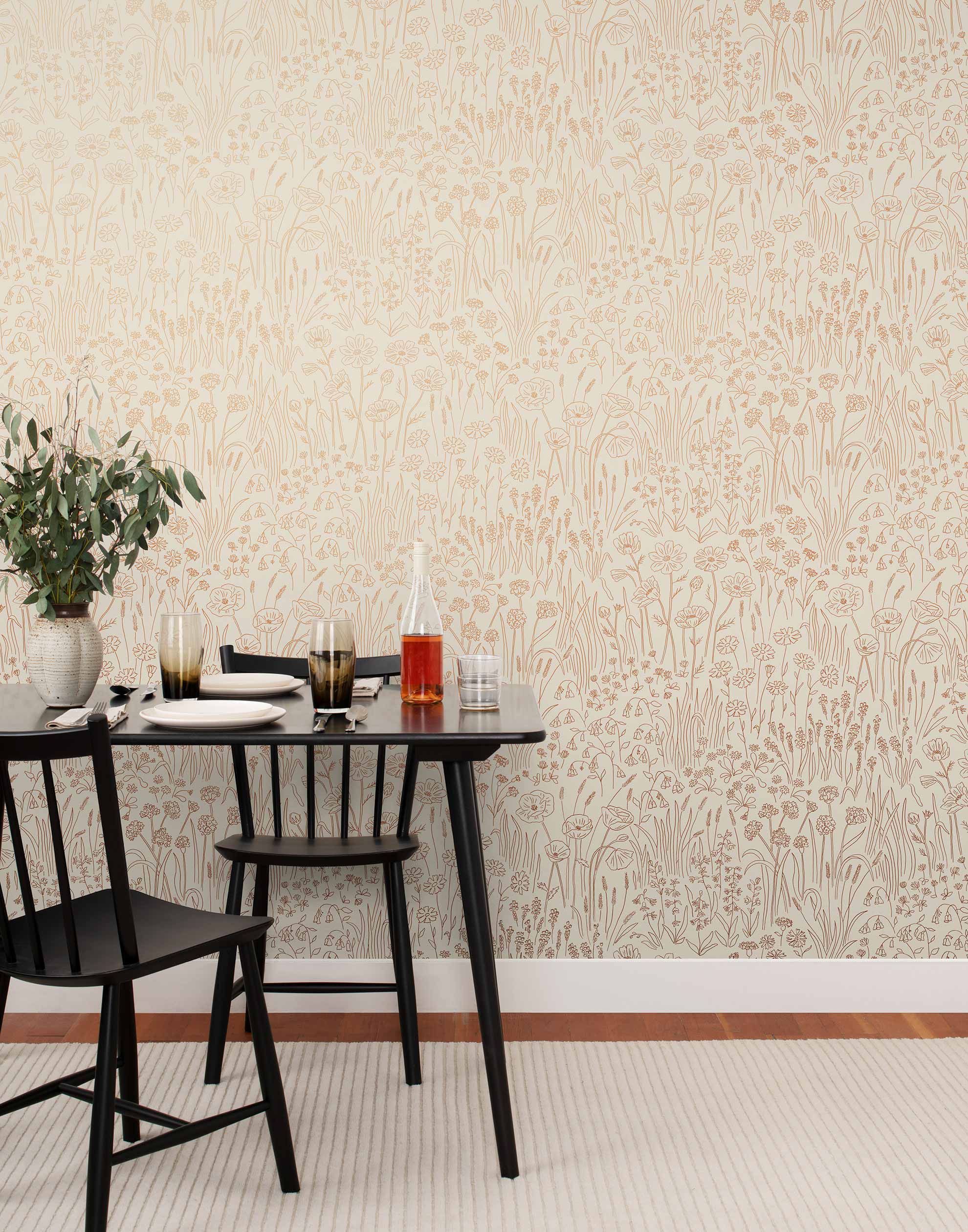 Alpine Garden Tonal (Copper) featuring hand drawn flowers in metallic copper on an off white background | Schoolhouse x Hygge & West Wallpaper Collection