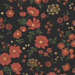 Cascade Meadow (Ebony) featuring hand drawn flowers in red and gold on a black background | Schoolhouse x Hygge & West