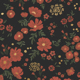 Cascade Meadow (Ebony) featuring hand drawn flowers in red and gold on a black background | Schoolhouse x Hygge & West