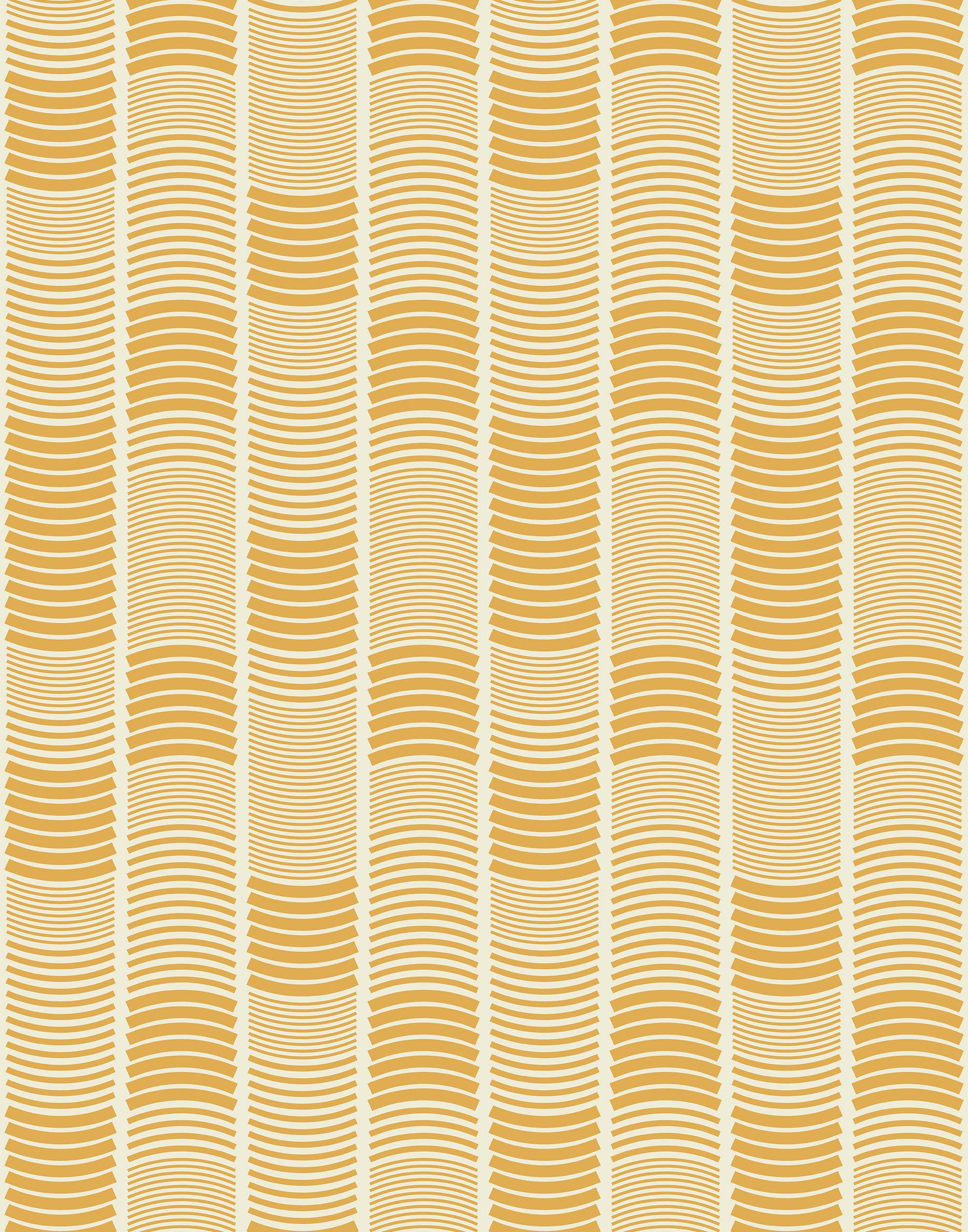 Wallpaper with undulating mustard yellow lines that form rhythmic columns on a white background | Schoolhouse + Hygge & West