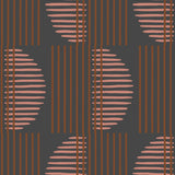 Wallpaper with irregular line work that weaves copper rectangles and pink semicircles on a deep gray background | Schoolhouse + Hygge & West