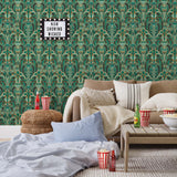 Drawing inspiration from the iconic Emerald City in Wicked, this wallpaper features a mesmerizing blend of deep greens and golds, evoking a sense of magical grandeur. The intricate geometric design mixed with hot air balloons and flying monkeys brings the enchantment of the city into your home.