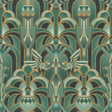 Drawing inspiration from the iconic Emerald City in Wicked, this wallpaper features a mesmerizing blend of deep greens and golds, evoking a sense of magical grandeur. The intricate geometric design mixed with hot air balloons and flying monkeys brings the enchantment of the city into your home.