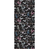 Balancing Act (Ebony) wallpaper features colorful dancing monkeys and rabbits on a black background