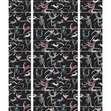 Balancing Act (Ebony) wallpaper features colorful dancing monkeys and rabbits on a black background