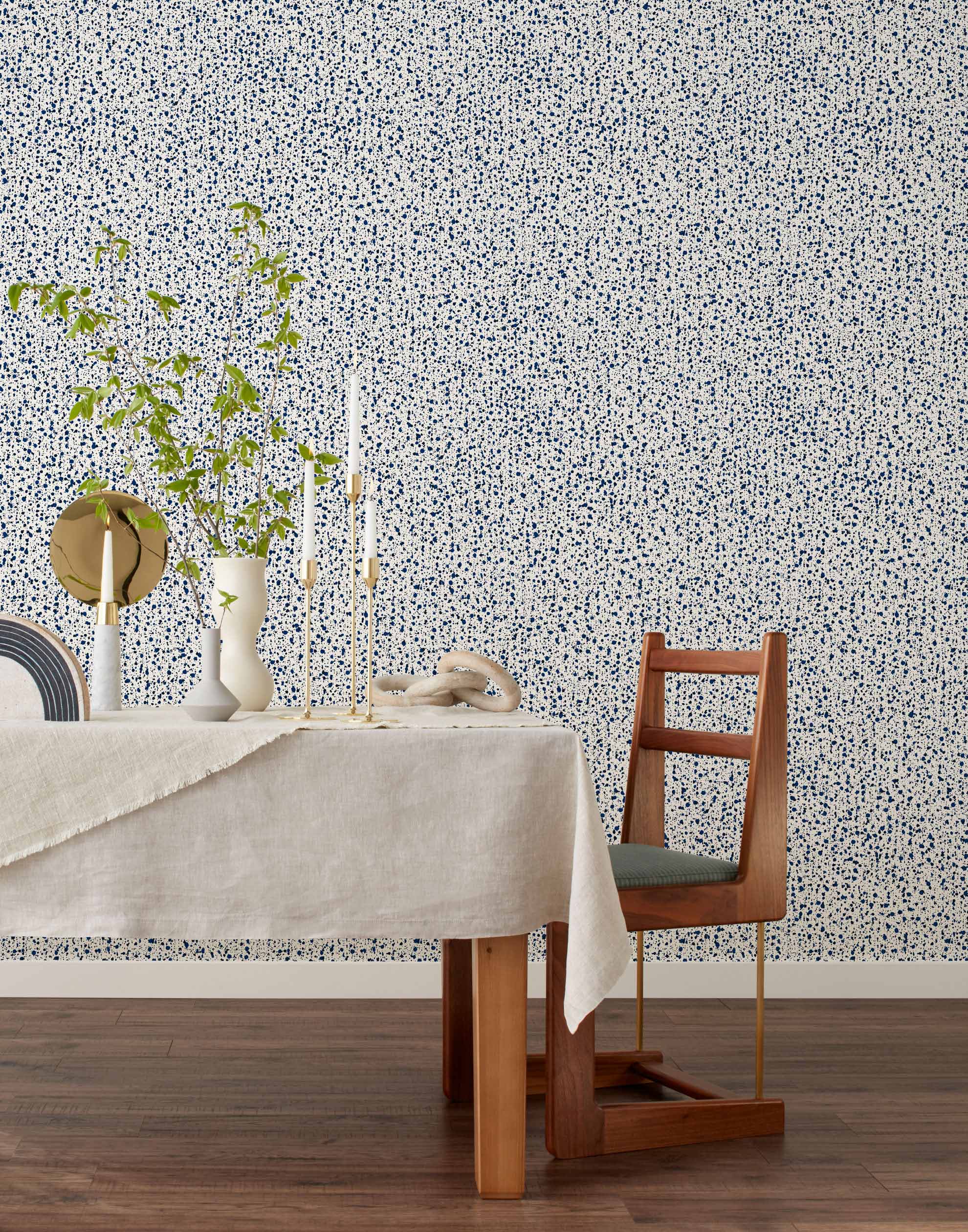 Snow (Blue) features a two tone blue pattern inspired by snow falling on a white background
