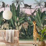 Bengal Sunrise wallpaper mural with Tigers and Monkeys inspired by The Jungle Book