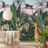 Bengal Sunrise wallpaper mural with Tigers and Monkeys inspired by The Jungle Book