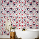 Mermaids (Red Coral) wallpaper | Mermaids, fish, octopi and ships float in this charming design | Coral Red and Navy artwork