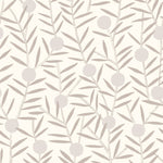 Bloom (Taupe) Wallpaper featuring light gray dots and taupe stems on an off white ground in a modern, graphic floral