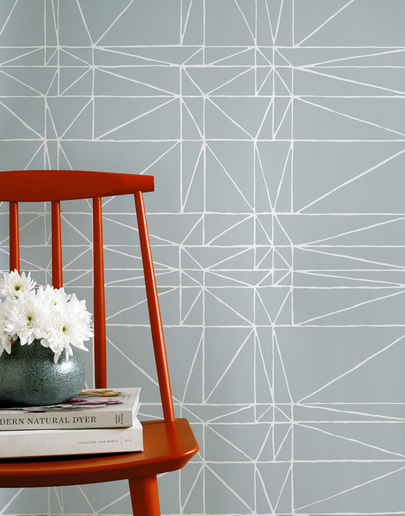 Strike (Mist) features modern, geometric white lines on dusty blue
