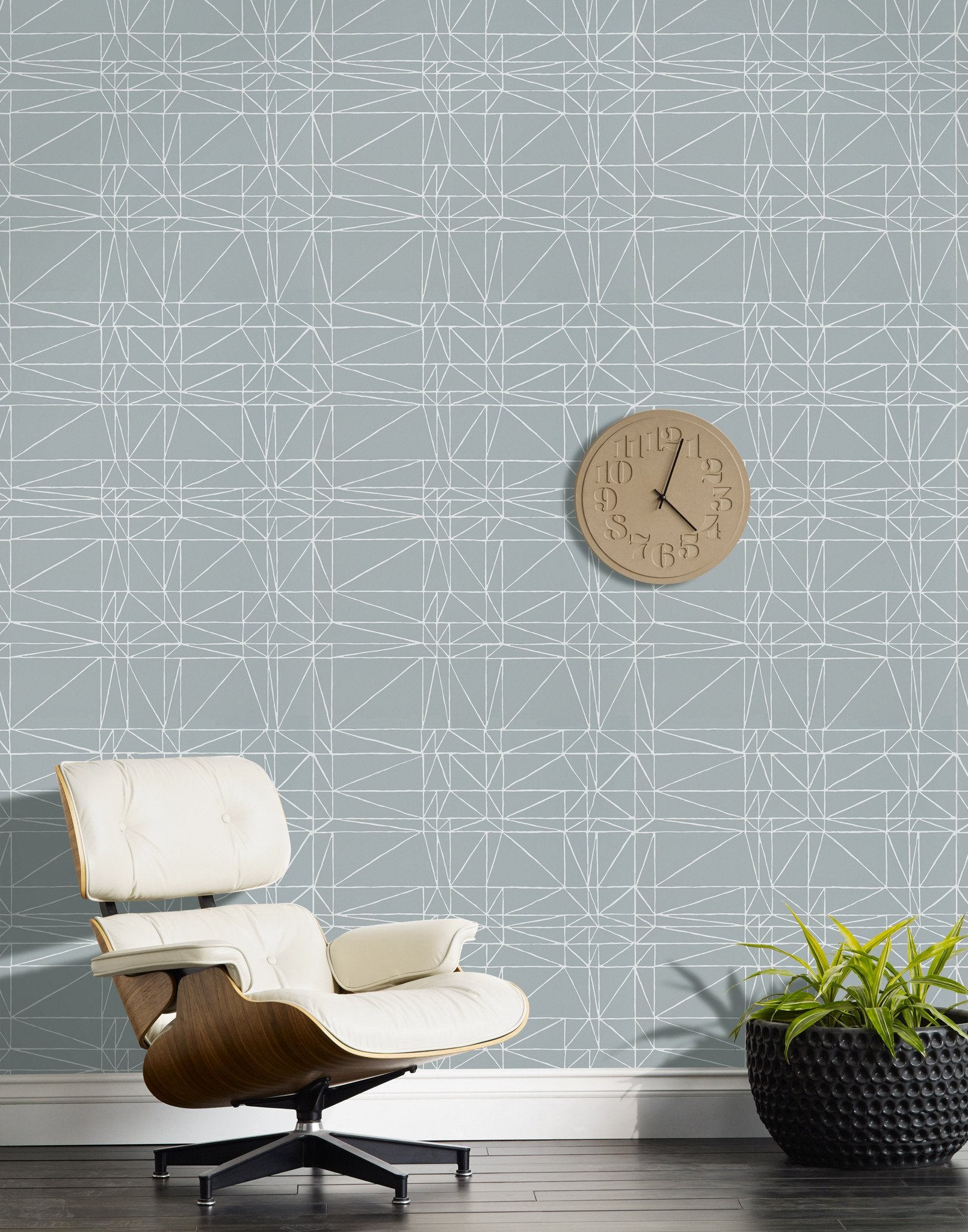 Strike (Mist) features modern, geometric white lines on dusty blue