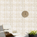 Strike (Gold) features modern, geometric metallic gold lines on white