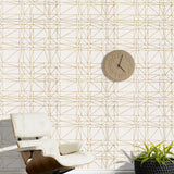 Strike (Gold) features modern, geometric metallic gold lines on white
