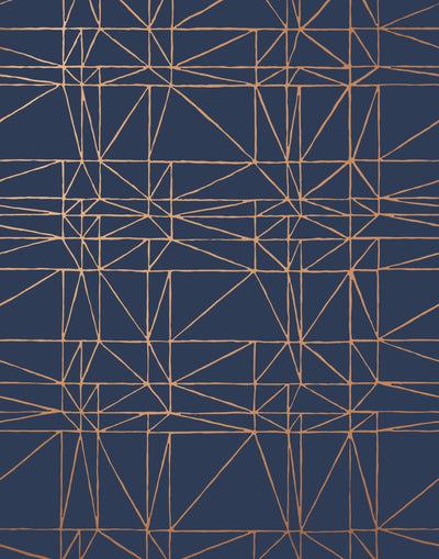 Strike (Navy) features modern, geometric metallic gold lines on navy blue