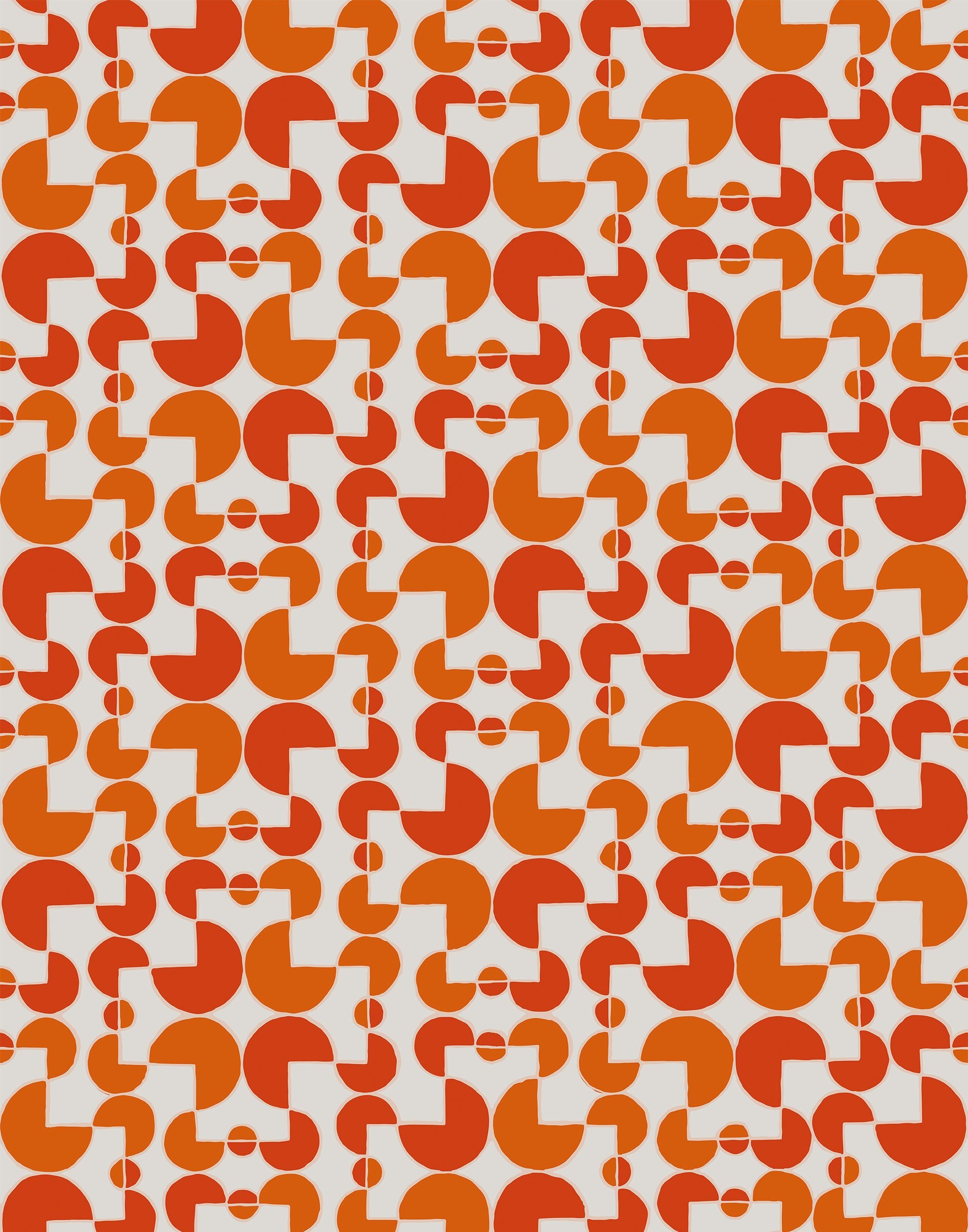 Arcade (Cayenne) wallpaper features modern, geometric lines and shapes in shades of orange