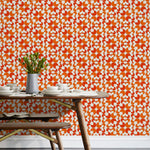 Arcade (Cayenne) wallpaper features modern, geometric lines and shapes in shades of orange