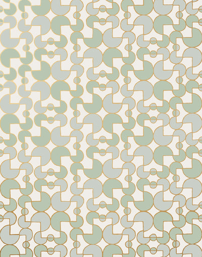 Arcade (Celadon) wallpaper features modern, geometric lines and shapes in shades of green