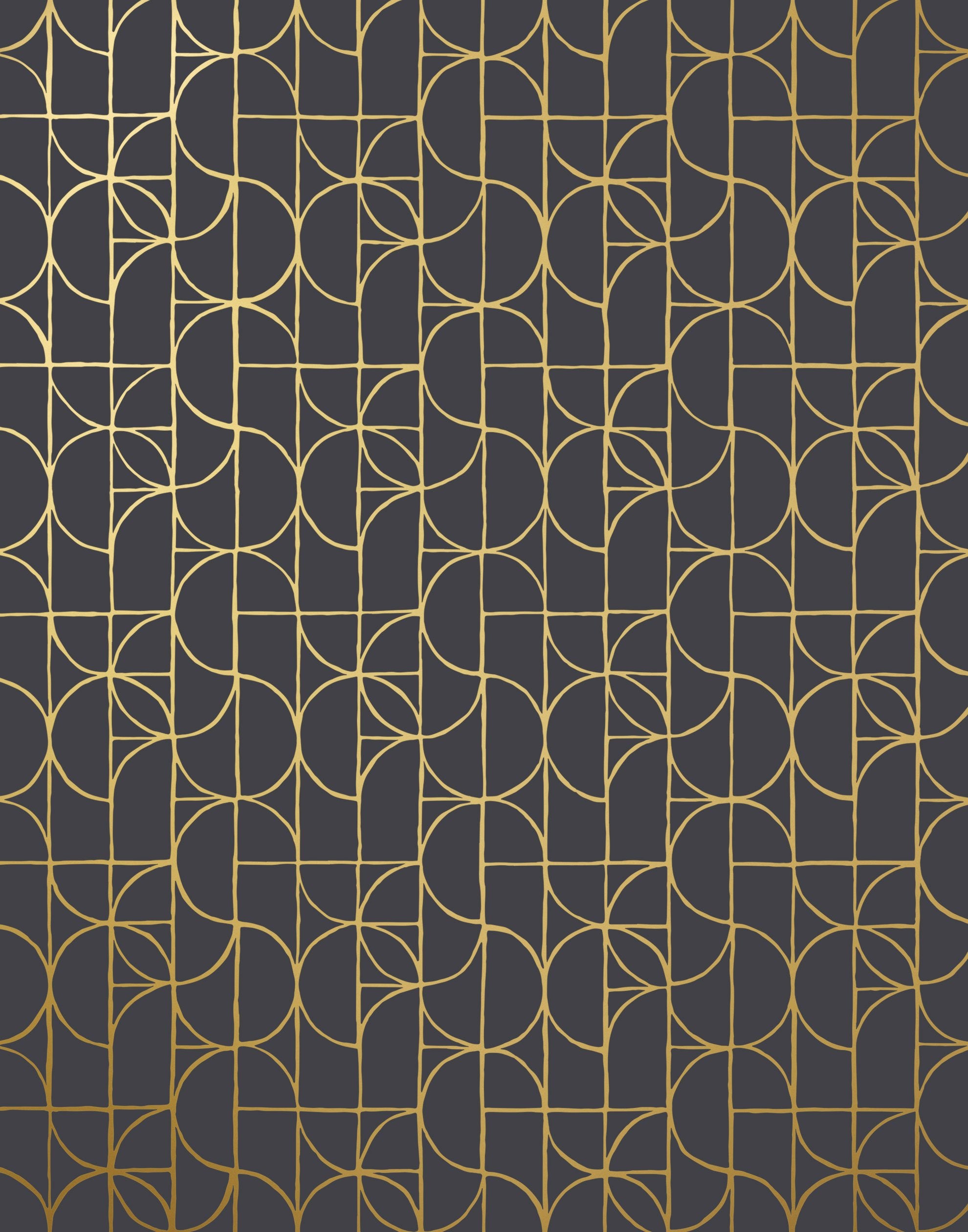 Slice (Gray) features modern, geometric lines in metallic gold on gray